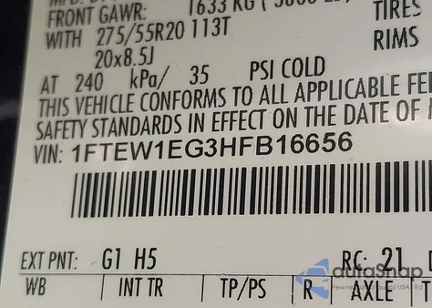 2017 Ford F150 Supercrew z USA, uszkodzony, nr VIN 1FTEW1EG3HFB16656